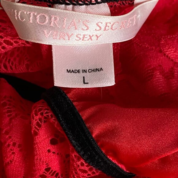 Victoria's Secret Very Sexy Red Lace Babydoll Lingerie L Strappy Romantic Floral - Picture 3 of 13
